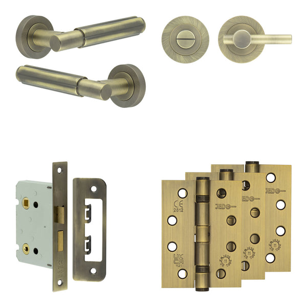 Complete Bloom Door Handle Pack - Bathroom - Antique Brass
