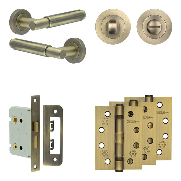 Complete Bloom Door Handle Pack - Bathroom - Antique Brass