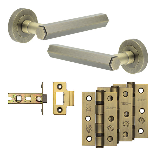 Complete Hex Door Handle Pack - Internal Doors - Antique Brass