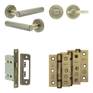 Complete Hex Door Handle Pack - Internal Doors - Antique Brass