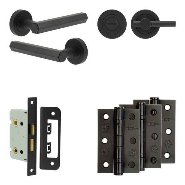 Complete Hex Door Handle Pack - Bathroom - Black