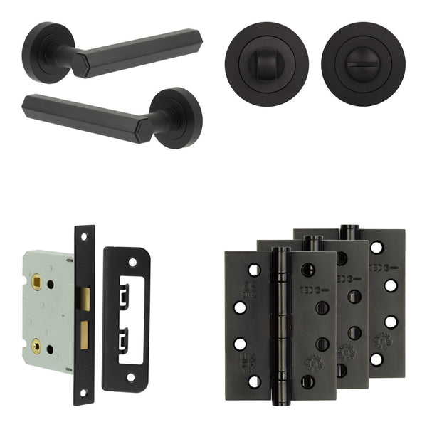 Complete Hex Door Handle Pack - Bathroom - Black