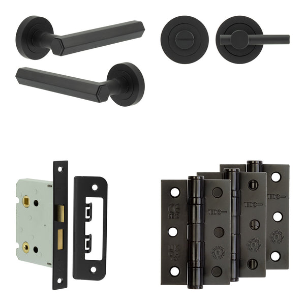 Complete Hex Door Handle Pack - Bathroom - Black