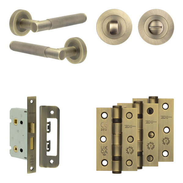 Complete Bari Door Handle Pack - Bathroom - Antique Brass