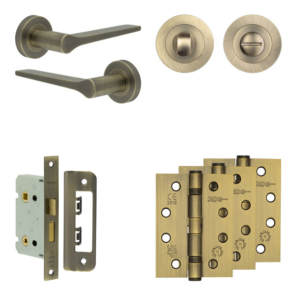 Complete Gio Door Handle Pack - Bathroom - Antique Brass