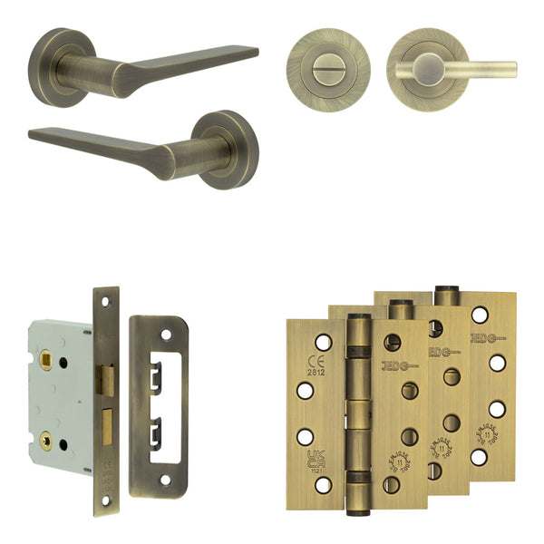 Complete Gio Door Handle Pack - Bathroom - Antique Brass