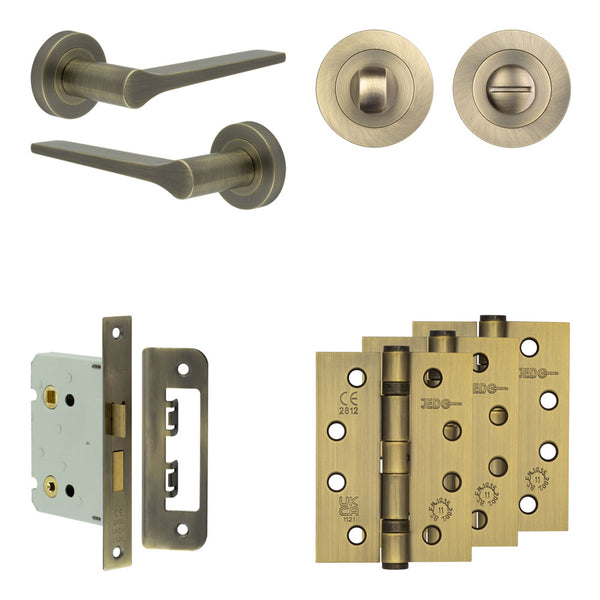 Complete Gio Door Handle Pack - Bathroom - Antique Brass