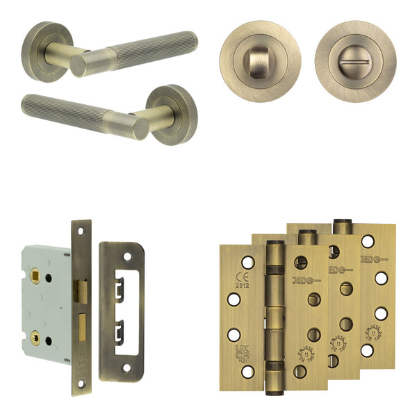 Complete Venice Door Handle Pack - Bathroom - Antique Brass