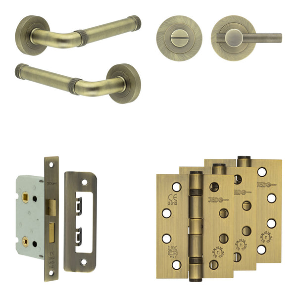 Complete Midtown Door Handle Pack - Bathroom - Antique Brass