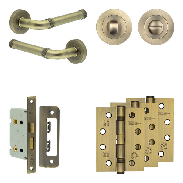 Complete Midtown Door Handle Pack - Bathroom - Antique Brass