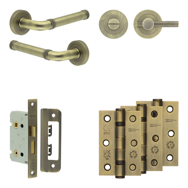 Complete Midtown Door Handle Pack - Bathroom - Antique Brass