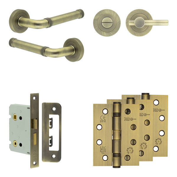 Complete Midtown Door Handle Pack - Bathroom - Antique Brass