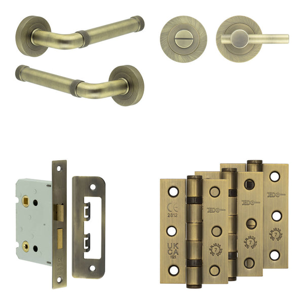 Complete Midtown Door Handle Pack - Bathroom - Antique Brass