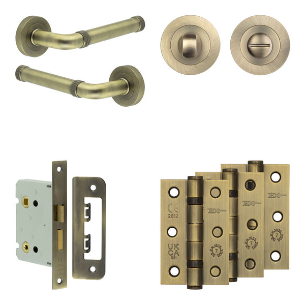 Complete Midtown Door Handle Pack - Bathroom - Antique Brass