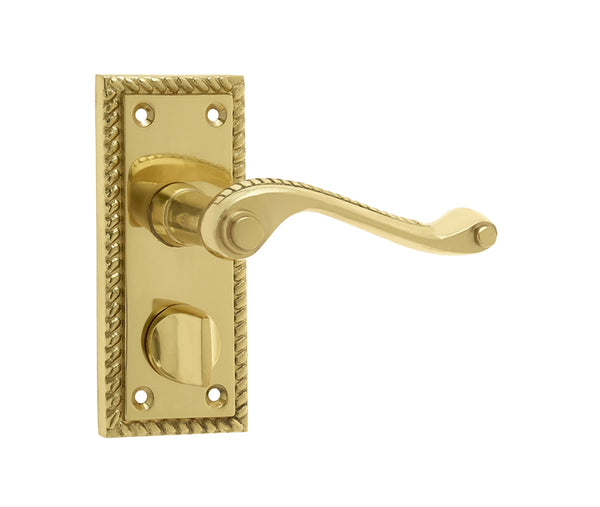 Georgian Suite Door Handle on Privacy Plate Polished Brass