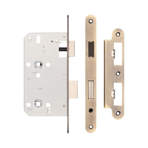 Jedo 78mm Din Bathroom Locks 60mm Backset Radiused Antique Brass
