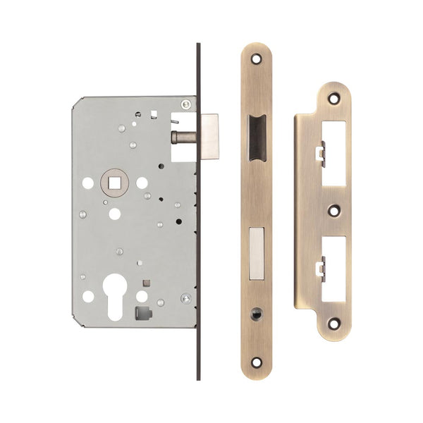 72mm Antique Brass Din Euro Escape lock Radiused 60mm Backset
