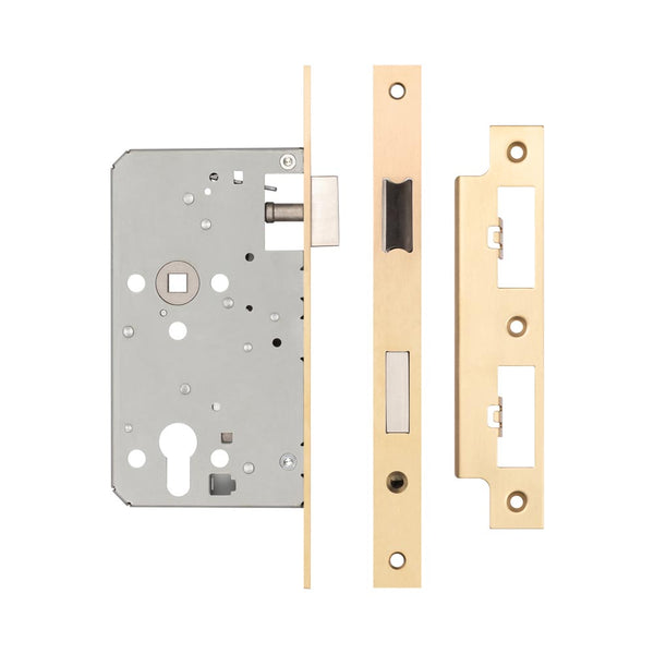 72mm Satin Brass Din Euro Escape Lock 60mm Backset