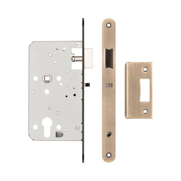 72mm Antique Brass Din Euro Nightlatch Radiused 60mm Backset