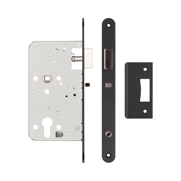 72mm Black Din Euro Nightlatch Radiused 60mm Backset