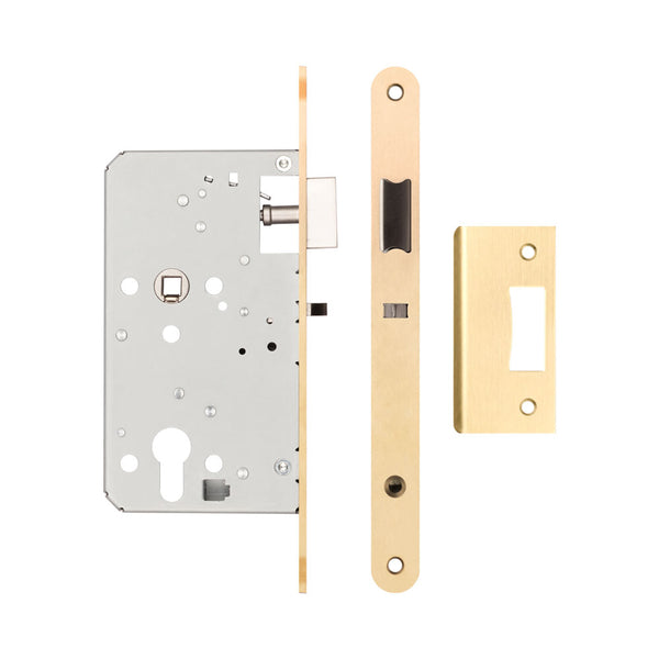 72mm Satin Brass Din Euro Nightlatch Radiused 60mm Backset