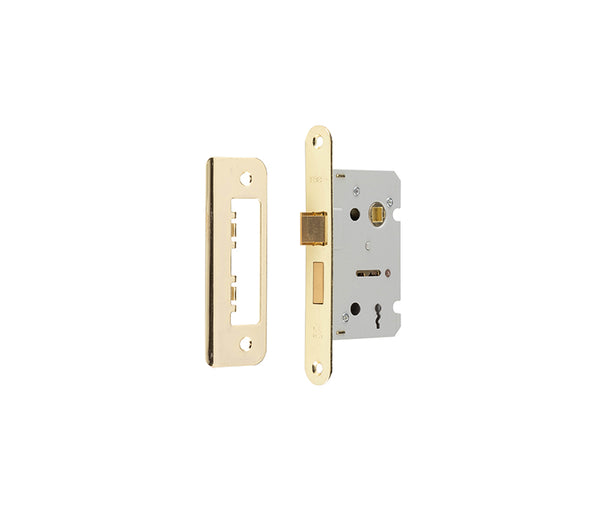 Jedo Kontrax 2 Lever Sashlocks with Radiused Forend & Strike Plate 65mm Electro Brassed