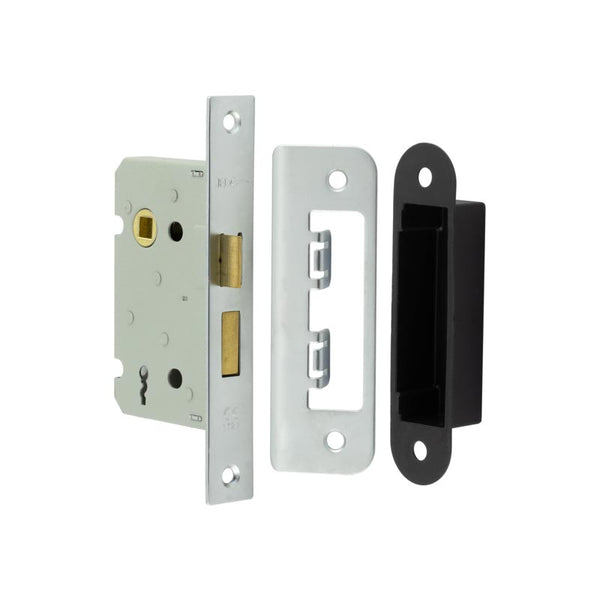 Jedo Kontrax 2 Lever Sashlocks with Square Forend & Radiused Strike Plate 65mm Satin Nickel