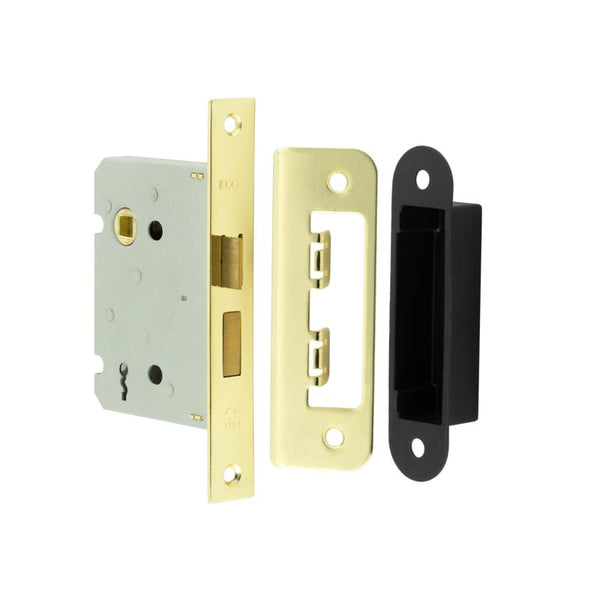 Jedo Kontrax 2 Lever Sashlocks with Square Forend & Radiused Strike Plate 76mm Electro Brassed