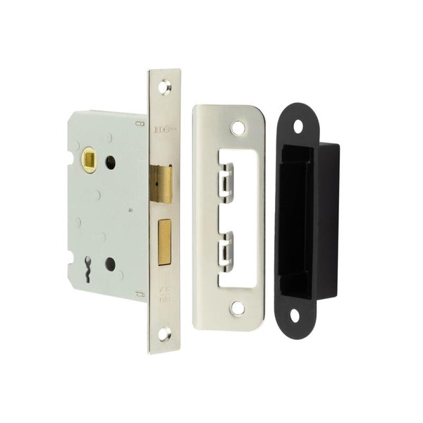 Jedo Kontrax 2 Lever Sashlocks with Square Forend & Radiused Strike Plate 76mm Nickel Plate