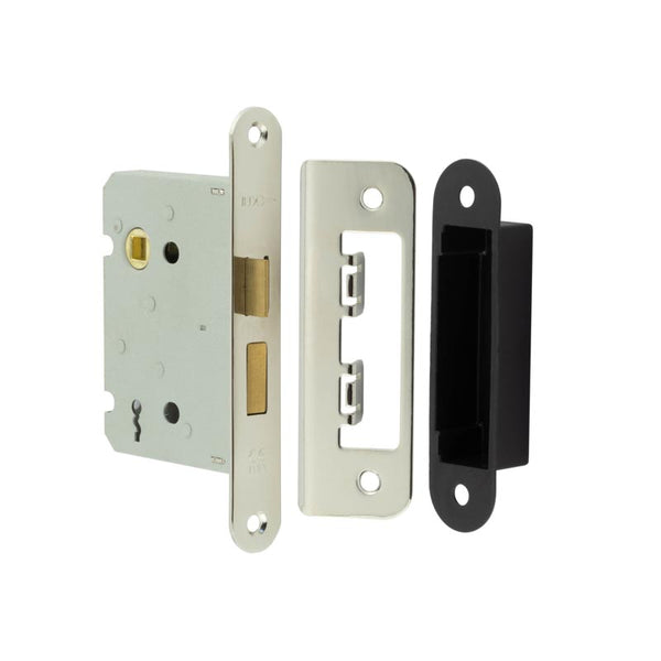 Jedo Kontrax 2 Lever Sashlocks with Radiused Forend & Strike Plate 76mm Nickel Plate