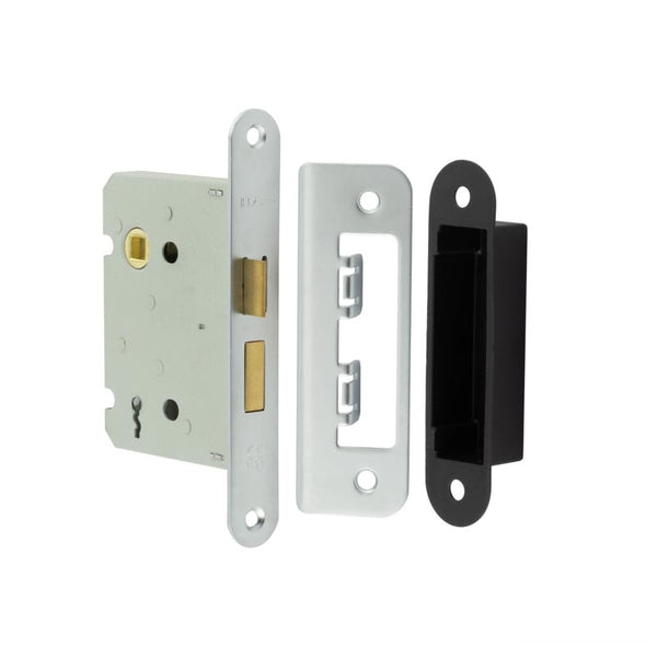 Jedo Kontrax 2 Lever Sashlocks with Radiused Forend & Strike Plate 76mm Satin Nickel