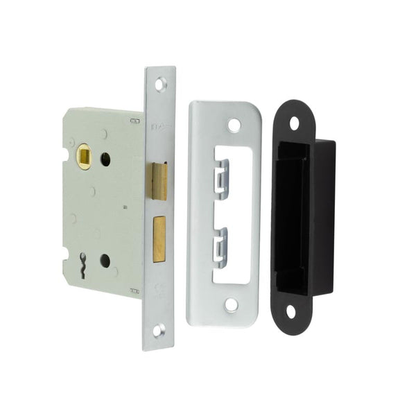 Jedo Kontrax 2 Lever Sashlocks with Square Forend & Radiused Strike Plate 76mm Satin Nickel
