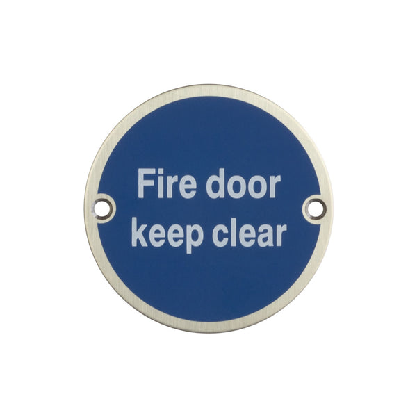 Stainless Steel Fire Door Keep Clear 75mm Satin Stainless Steel