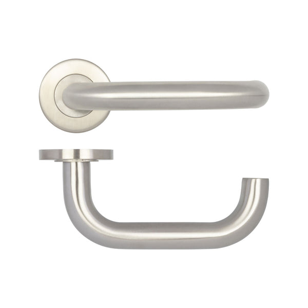 Orbit 19mm Door Handle on 8mm Sprung Rose Grade 201 Satin Stainless Steel