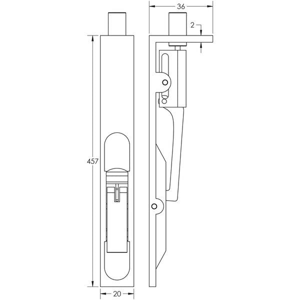 Stainless Steel Lever Action Flushbolts Square Forend 457x20mm Satin Stainless Steel