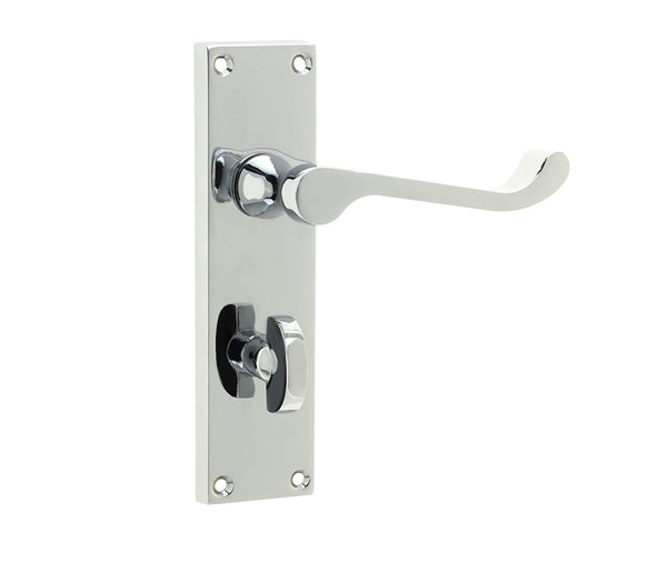Victorian Scroll Door Handle on Bathroom Plate Polished Chrome