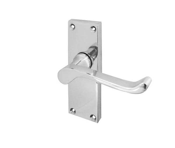 Victorian Scroll Door Handle on Short Latchset Plate Polished Chrome