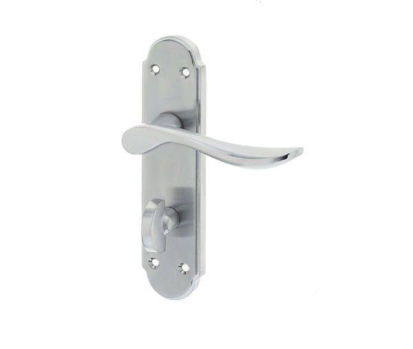 Henley Suite Door Handle on Bathroom Plate Satin Chrome