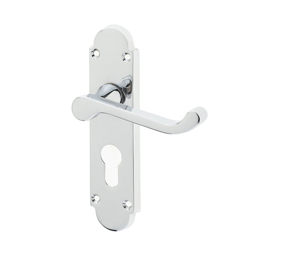 Epsom Suite Door Handle on Euro Profile Lockplate Polished Chrome