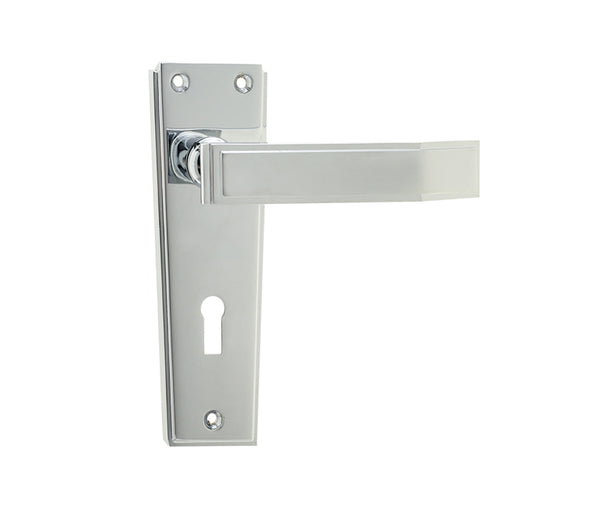 Deco Door Handle on Lockplate Polished Chrome