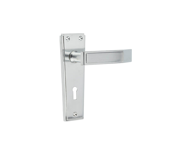 Deco Door Handle on Lockplate Satin Chrome