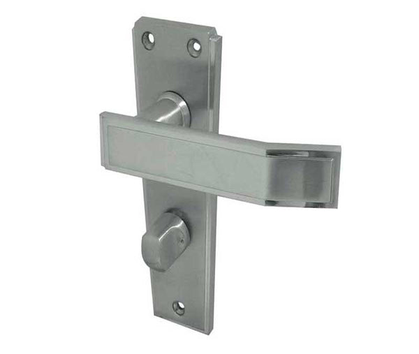 Deco Door Handle on Bathroom Plate Satin Chrome
