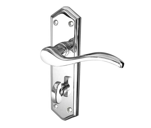 Paris Suite Door Handles on Bathroom Plate Polished Chrome