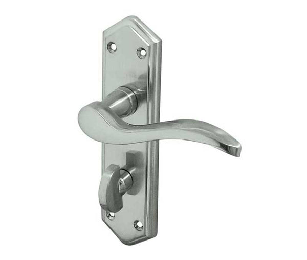 Paris Suite Door Handles on Bathroom Plate Satin Chrome