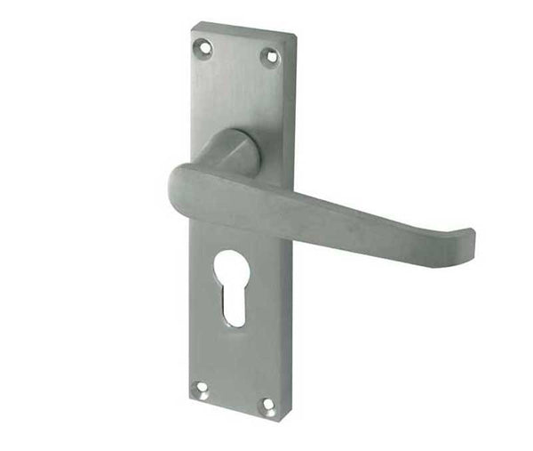 Victorian Straight Door Handles on Euro Profile Lockplate Satin Chrome