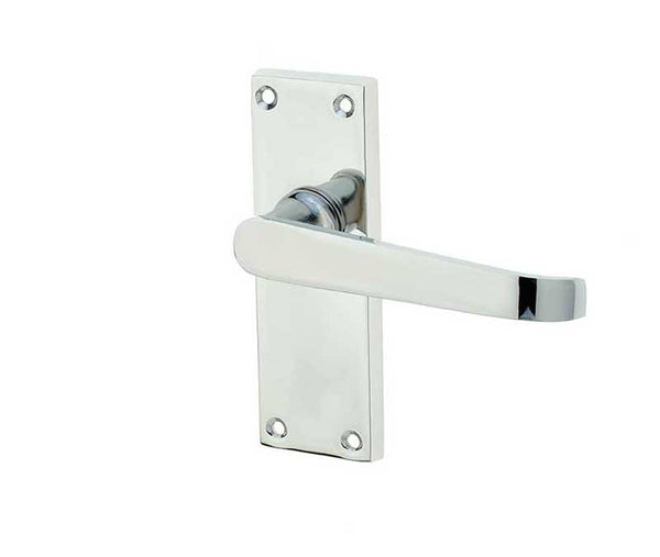 Victorian Straight Door Handle on Short Latchset Plate Polished Chrome