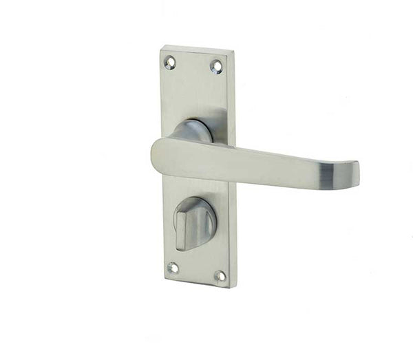Victorian Straight Door Handle on Privacy Plate Satin Chrome