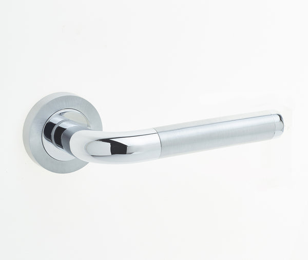 Twin Door Handle on Rose Polished Chrome/Satin Chrome