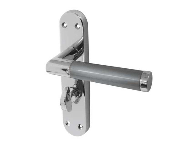 Mitred Suite Door Handle on Bathroom Plate Polished Chrome/Satin Chrome