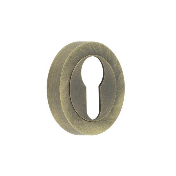 Jedo Designer Euro Profile Escutcheons on 50mm Round Rose Antique Brass